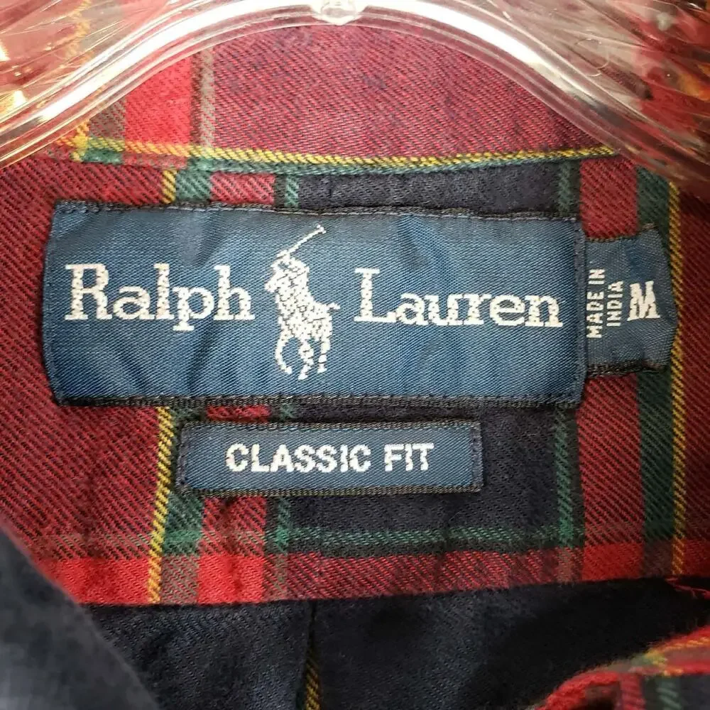 Polo Ralph Lauren Oxford Shirt Mens Medium M LS Button Down Red Plaid Blue